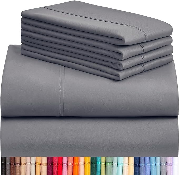 LuxClub 6 PC Queen Sheet Set, Breathable Luxury Bed Sheets, Deep Pockets 18" Eco Friendly Wrinkle Free Cooling Sheets Machine Washable Hotel Bedding Silky Soft - Light Grey Queen - LeafyLoom