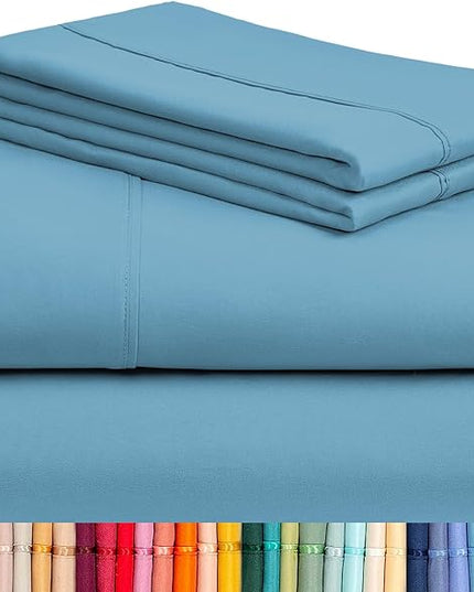LuxClub Twin Sheets - Soft Twin Bed Sheets for-Boys-and-Girls-4 PC Deep Pockets 18" Eco Friendly Wrinkle Free-Kids-Fitted Sheets Machine Washable Hotel Bedding Silky Soft - Light Blue Twin - LeafyLoom