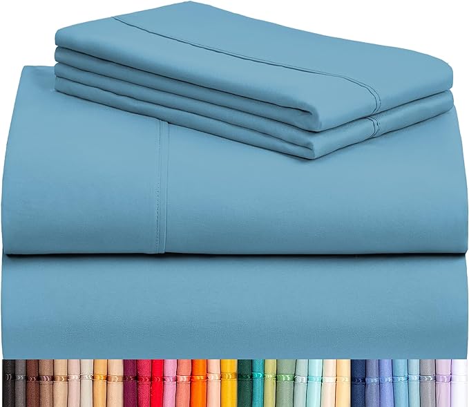 LuxClub Twin Sheets - Soft Twin Bed Sheets for-Boys-and-Girls-4 PC Deep Pockets 18" Eco Friendly Wrinkle Free-Kids-Fitted Sheets Machine Washable Hotel Bedding Silky Soft - Light Blue Twin - LeafyLoom