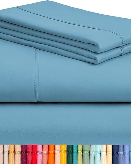 LuxClub Twin XL Sheets - Soft Twin Bed Sheets for-Boys-and-Girls-4 PC Deep Pockets 18" Eco Friendly Wrinkle Free-Kids-Fitted Sheets Machine Washable Hotel Bedding Silky Soft - Light Blue Twin XL - LeafyLoom