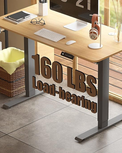 Height Adjustable Electric Standing Desk, 48 x 24 Inches Sit Stand up Desk, Home Office Desk with Whole-Piece Desktop, Maple Desktop/Black Frame - LeafyLoom