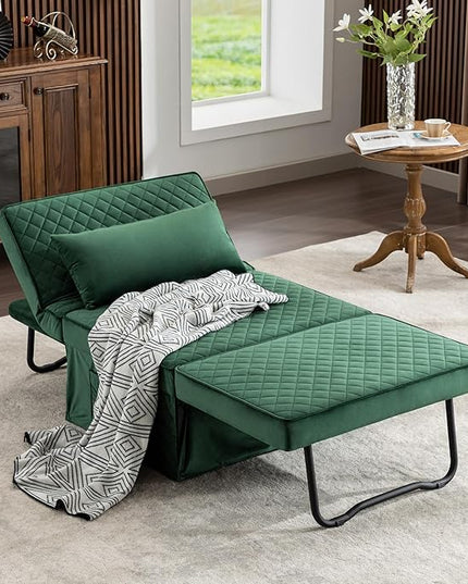 Sofa Bed, 4 in 1 Multi-Function Folding Ottoman Breathable Velvet Couch Bed with Adjustable Backrest Modern Convertible Chair for Living Room Apartment Office,Squared-Green - LeafyLoom