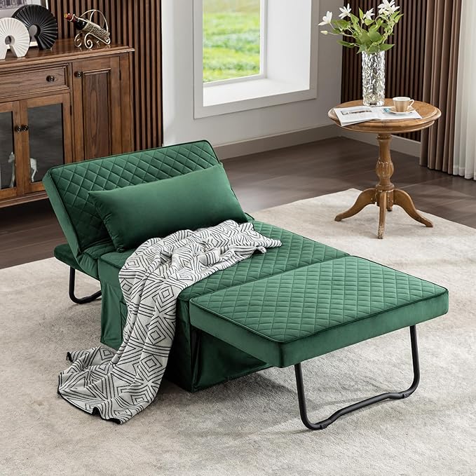 Sofa Bed, 4 in 1 Multi-Function Folding Ottoman Breathable Velvet Couch Bed with Adjustable Backrest Modern Convertible Chair for Living Room Apartment Office,Squared-Green - LeafyLoom