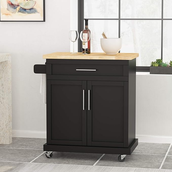 Christopher Knight Home Batavia Kitchen CART, Natural + Black - LeafyLoom