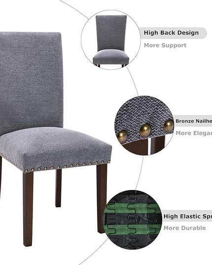 COLAMY Upholstered Parsons Dining Chairs Set of 4, Fabric Dining Room Kitchen Side Chair with Nailhead Trim and Wood Legs - Dark Grey - LeafyLoom