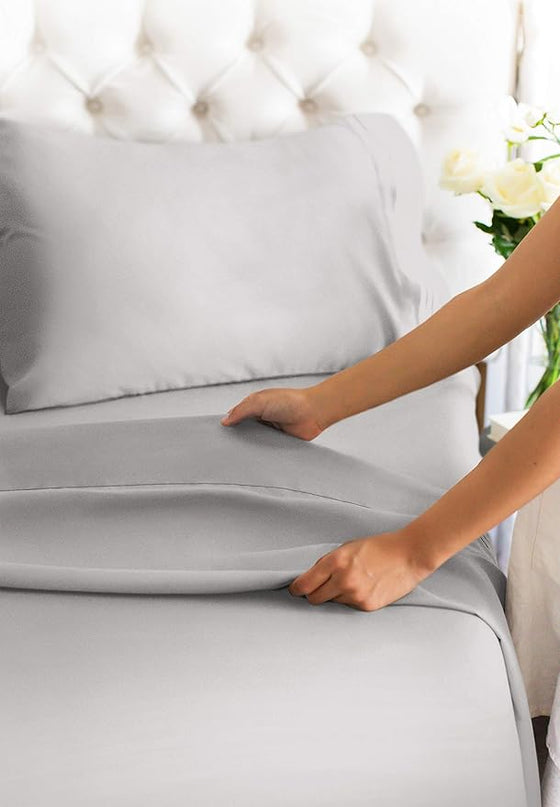 Twin XL Size 3 Piece Sheet Set - Comfy Breathable & Cooling Sheets - Hotel Luxury Bed Sheets for Women & Men - Deep Pockets, Easy-Fit, Soft & Wrinkle Free Sheets - Light Grey Oeko-Tex Bed Sheet Set - LeafyLoom