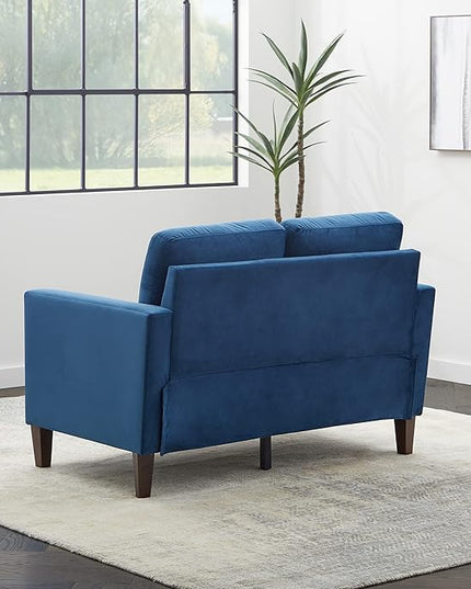 Edenbrook Archer Upholstered Loveseat - Blue Velvet Loveseat - Living Room Furniture - Small Loveseat - Mid Century Modern Loveseat - Seats Two - LeafyLoom