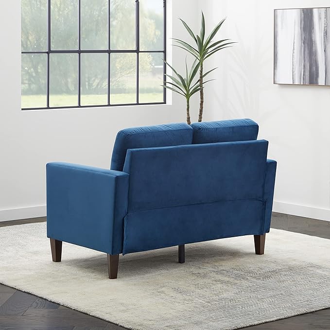 Edenbrook Archer Upholstered Loveseat - Blue Velvet Loveseat - Living Room Furniture - Small Loveseat - Mid Century Modern Loveseat - Seats Two - LeafyLoom