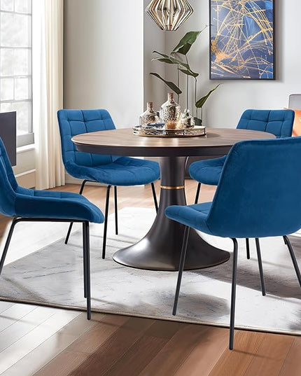 NicBex Velvet Dining Chairs, Upholstered Reception Chairs, Tufted Accent Chair with Metal Legs for Home Kitchen, Living Room, Set of 2, Blue - LeafyLoom