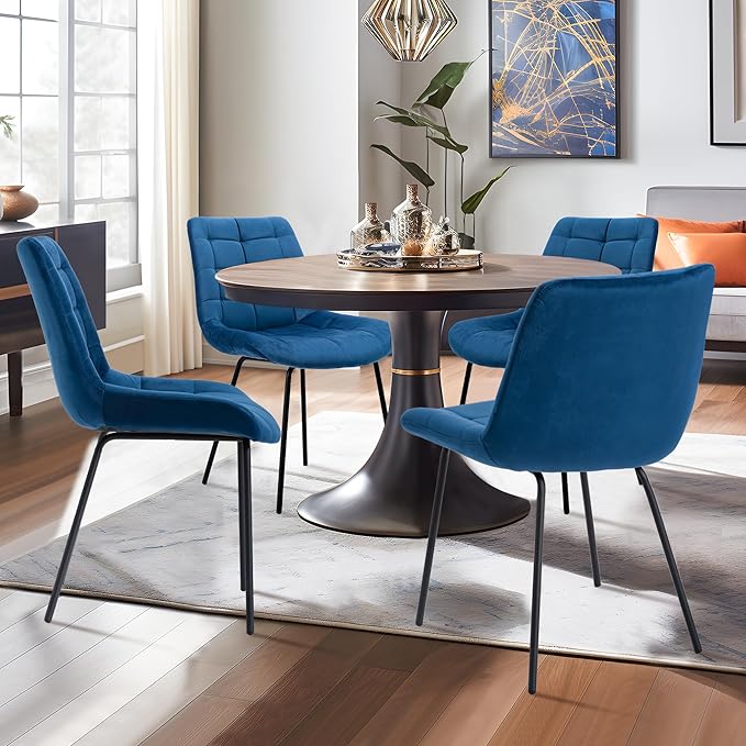 NicBex Velvet Dining Chairs, Upholstered Reception Chairs, Tufted Accent Chair with Metal Legs for Home Kitchen, Living Room, Set of 2, Blue - LeafyLoom