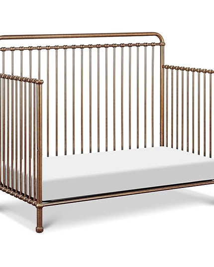 NAMESAKE Winston 4-in-1 Convertible Metal Crib in Vintage Gold, Greenguard Gold Certified - LeafyLoom