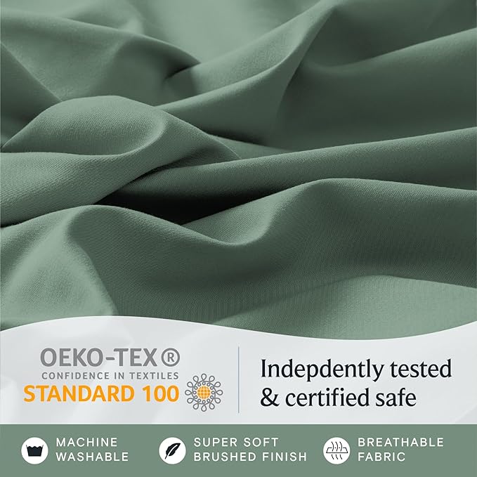 LuxClub 6 PC Queen Sheet Set, Breathable Luxury Bed Sheets, Deep Pockets 18" Eco Friendly Wrinkle Free Cooling Sheets Machine Washable Hotel Bedding Silky Soft - Tree Moss Green Queen - LeafyLoom