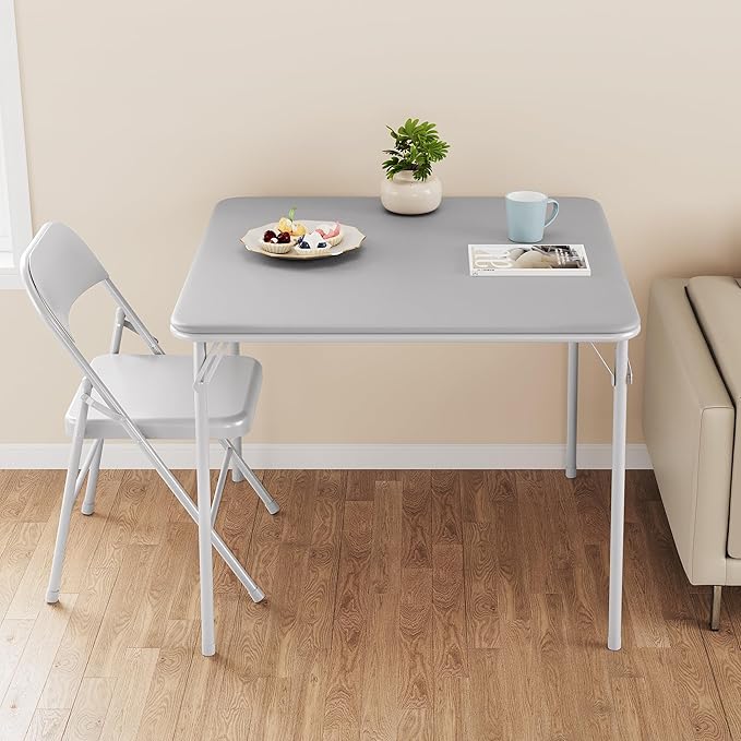IDEALHOUSE Portable Folding Card Table and Chair Set of 5, PU Upholstered Foldable Table, and All Metal Folding Chairs, Table and Chairs Suitable for Dining Room, Living Room, Office, Camping - LeafyLoom