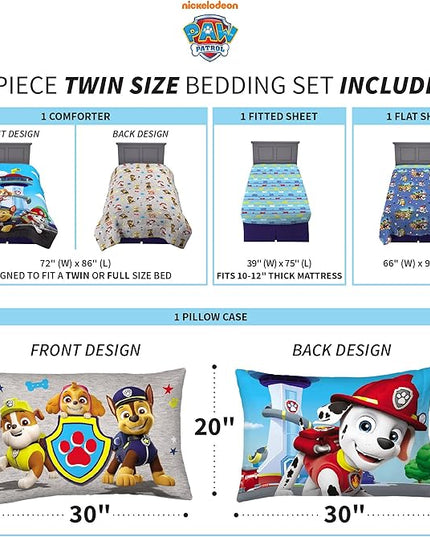 Franco Kids Bedding Super Soft Comforter and Sheet Set, 4 Piece Twin Size, Paw Patrol (Prints may vary) - LeafyLoom