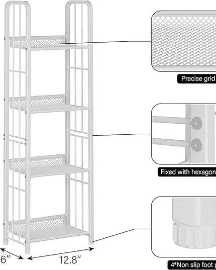 Bookshelf Storage Shelf Small Bookcase Freestanding Storage Stand for Living Room Bedroom, Kitchen, Rust Resistance, Easy Assembly Free Combination Multi-Functional Organizer (4 Tiers, White) - LeafyLoom