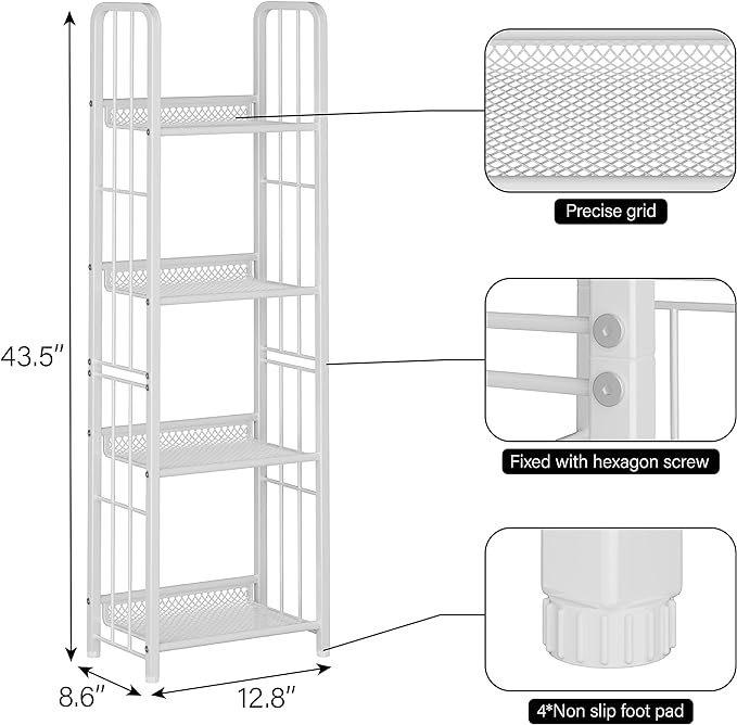 Bookshelf Storage Shelf Small Bookcase Freestanding Storage Stand for Living Room Bedroom, Kitchen, Rust Resistance, Easy Assembly Free Combination Multi-Functional Organizer (4 Tiers, White) - LeafyLoom