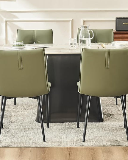 YOUTASTE Dining Chairs Set of 2 Mid Century Modern Upholstered Leather Kitchen Chairs Soft Padded Side Chairs Dinner Chairs with Metal Legs for Living Room Bedroom, Olive Green - LeafyLoom