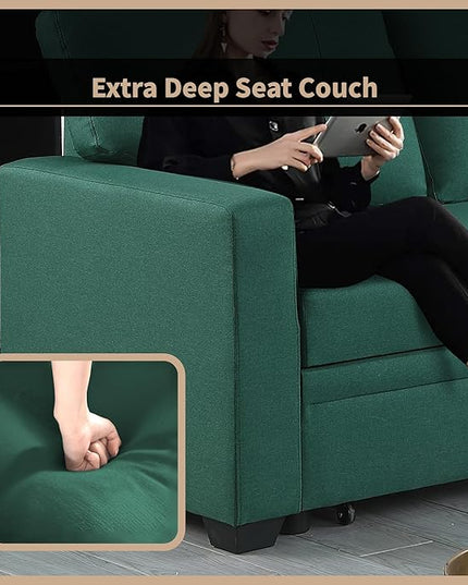 4-in-1 Modular Sofa Bed Pull Out Convertible Living Room Furniture Sets Upholstered, L Shaped Sectional Comfy Couch with Reversible Storage Chaise for Apartment, Studio, Office - Green - LeafyLoom