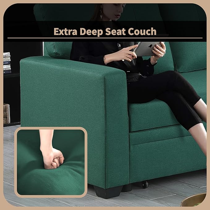 4-in-1 Modular Sofa Bed Pull Out Convertible Living Room Furniture Sets Upholstered, L Shaped Sectional Comfy Couch with Reversible Storage Chaise for Apartment, Studio, Office - Green - LeafyLoom