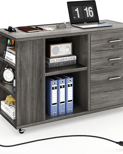 YITAHOME 3 Drawer File Cabinet with Charging Station, Home Office Furniture, Grey - LeafyLoom