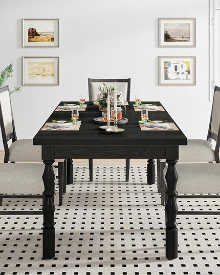 Tribesigns 62” Wood Dining Table for 4-6 People, Farmhouse Large Rectangle Kitchen Table, Modern Dinner Table Kitchen & Dining Room Furniture with Carved Turned Legs - LeafyLoom