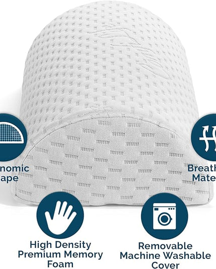 ComfiLife Orthopedic Knee and Leg Pillow for Sleeping - 100% Memory Foam Pillows for Back Pain, Hip Pain Relief for Side Sleepers - Half Moon Pillow - LeafyLoom
