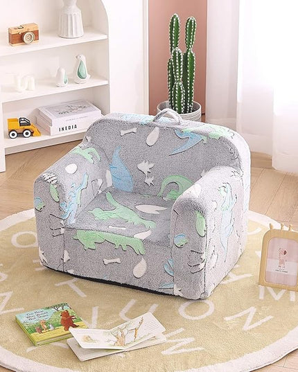 Tiita Kids Sofa, Children Couch with Carrying Handle & Side Pockets, Kids Foam Chair, Toddler Armrest Chair,Kids Read Sofa for Girl or Boy(Dark Grey Dinosaur) - LeafyLoom
