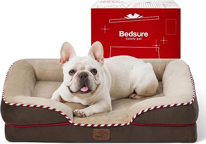 Bedsure Orthopedic Dog Bed for Medium Dogs - Waterproof Dog Sofa Beds Medium, Supportive Foam Pet Couch Bed with Removable Washable Cover, Waterproof Lining and Nonskid Bottom, Brown BEDSURE