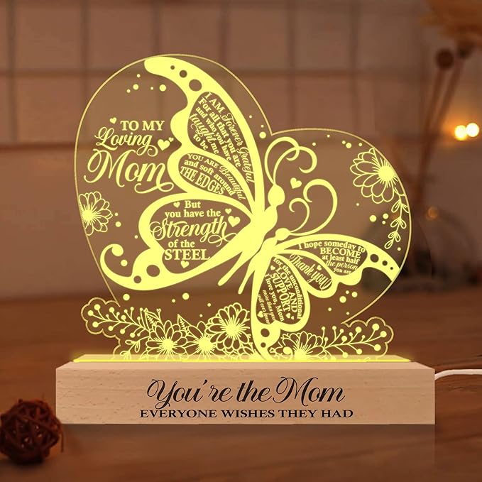 Gifts for Mom from Daughter Son | Mom Birthday Gifts | Acrylic Night Lamps for Mother | Things to Get Your Mom on Valentines Day, Thanksgiving, Christmas, Mothers Day | Butterfly Shaped - LeafyLoom