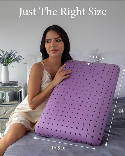 Pharmedoc Cooling Memory Foam Bed Rest Pillows, 1 Pack, Ventilated Lilac Dreamer, Reading, Standard, Back and Side Sleeper Support, Sleeping Pillows for Adults - LeafyLoom