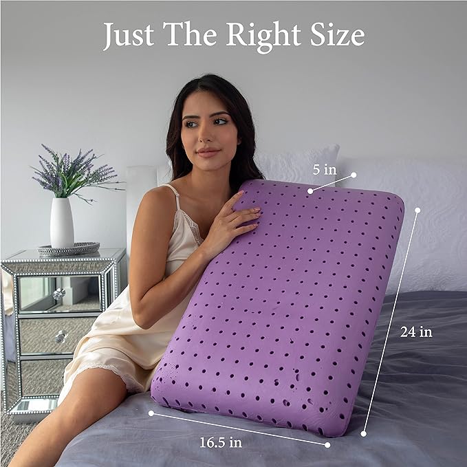 Pharmedoc Cooling Memory Foam Bed Rest Pillows, 1 Pack, Ventilated Lilac Dreamer, Reading, Standard, Back and Side Sleeper Support, Sleeping Pillows for Adults - LeafyLoom