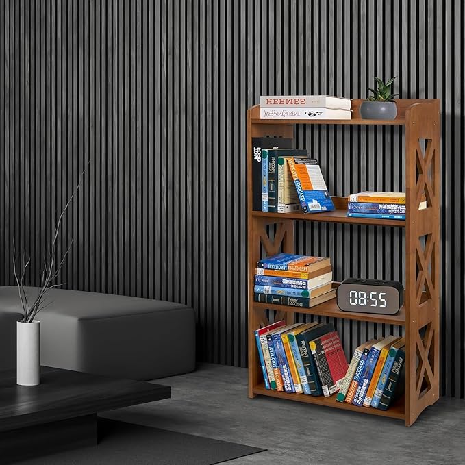 Open Bookshelf, 4 Tier Bookcase, Small Bookshelf, wooden Book Shelf Kitchen shelf, Freestanding Display Storage Shelves, bookshelf for bedroom, Living Room and Office - LeafyLoom