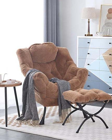 Cozy Lazy Chair and Ottoman, Large Contemporary Accent Lounge Chair Set, Leisure Upholstered Reading Armchair for Bedroom, Living Room, Dorm Rooms, Office - LeafyLoom