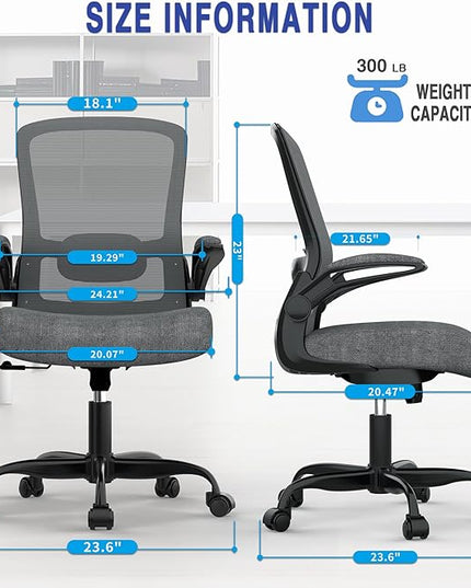 Office Chair, Ergonomic Desk Chair with Adjustable Lumbar Support, High Back Mesh Computer Chair with Flip-up Armrests-BIFMA Passed Task Chairs, Executive Chair for Home Office - LeafyLoom