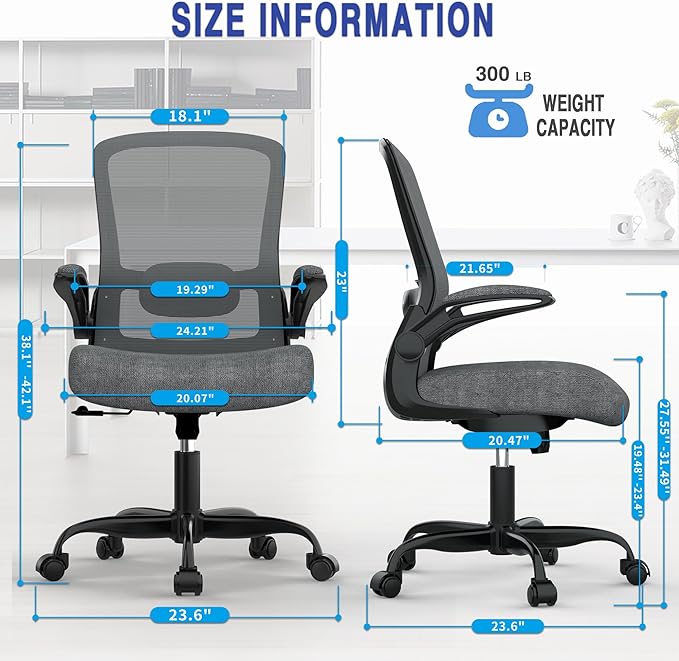 Office Chair, Ergonomic Desk Chair with Adjustable Lumbar Support, High Back Mesh Computer Chair with Flip-up Armrests-BIFMA Passed Task Chairs, Executive Chair for Home Office - LeafyLoom