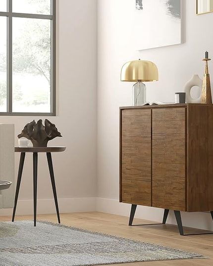 SIMPLIHOME Lowry SOLID ACACIA WOOD and Metal 39 Inch Wide Modern Industrial Medium Storage Cabinet in Rustic Natural Aged Brown, For the Living Room, Entryway and Family Room - LeafyLoom