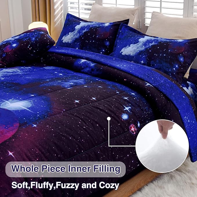 A Nice Night Galaxy 6Pcs Bedding Sets Outer Space Comforter Bed in a Bag 3D Printed Quilt,for Children Boy Girl Teen Kids,Queen 6Pcs - LeafyLoom