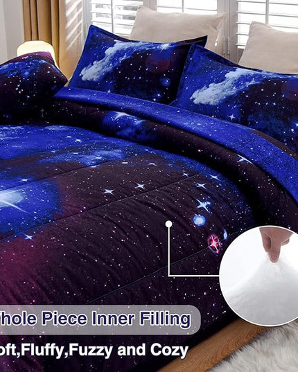 A Nice Night Galaxy 6Pcs Bedding Sets Outer Space Comforter Bed in a Bag 3D Printed Quilt,for Children Boy Girl Teen Kids,Full 6Pcs - LeafyLoom