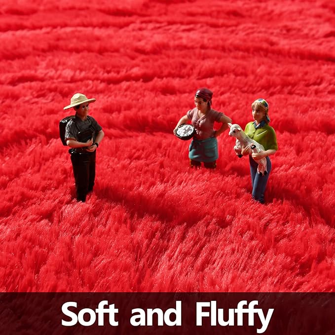 Red Round Rug for Bedroom, Super Fluffy Circle Rugs for Baby Nursery, 5'X5' Feet Furry Carpet for Children Kids Room, Cute Soft Shaggy Rug for Girls Home Decor, Fuzzy Plush Carpets for Dorm - LeafyLoom