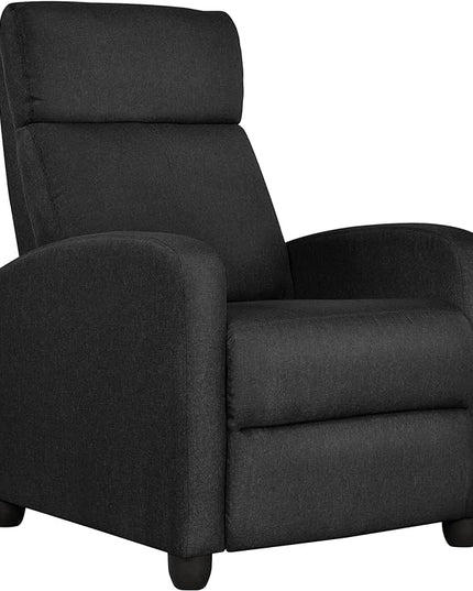 Yaheetech Fabric Recliner Chair Sofa Ergonomic Adjustable Single Sofa with Thicker Seat Cushion Modern Home Theater Seating for Living Room Matte Black - LeafyLoom