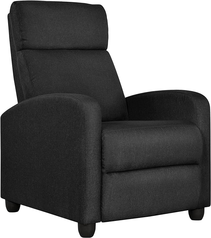 Yaheetech Fabric Recliner Chair Sofa Ergonomic Adjustable Single Sofa with Thicker Seat Cushion Modern Home Theater Seating for Living Room Matte Black - LeafyLoom