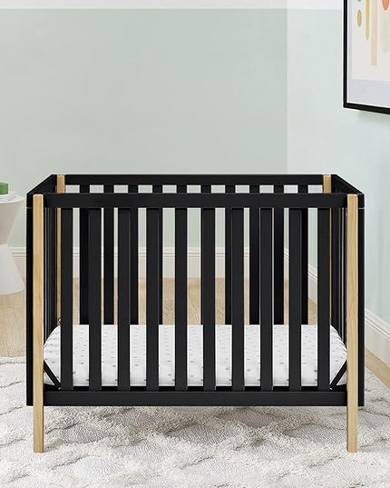 Delta Children Gio Mini Crib with 2.75" Mattress Included, Ebony/Natural - LeafyLoom
