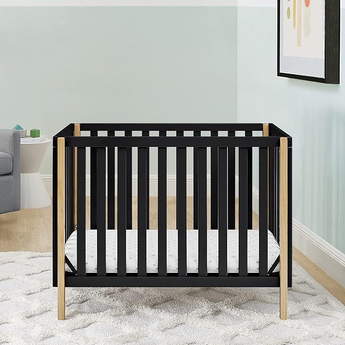 Delta Children Gio Mini Crib with 2.75" Mattress Included, Ebony/Natural - LeafyLoom