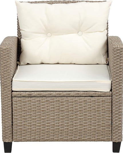 4 Piece Outdoor Patio Furniture Set, Sectional Conversation All-Weather Grey PE Wicker w/Seat Cushions for Backyard Porch Garden Poolside Balcony, Onesize, Ob-Beige - LeafyLoom