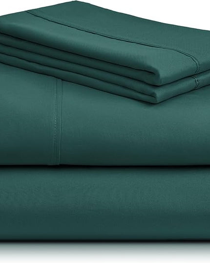 LuxClub 4 PC Sheet Bed Sheets Deep Pockets 18" Eco Friendly Wrinkle Free-Kids-Fitted Sheets Machine Washable Hotel Bedding Silky Soft - Emerald Twin XL - LeafyLoom