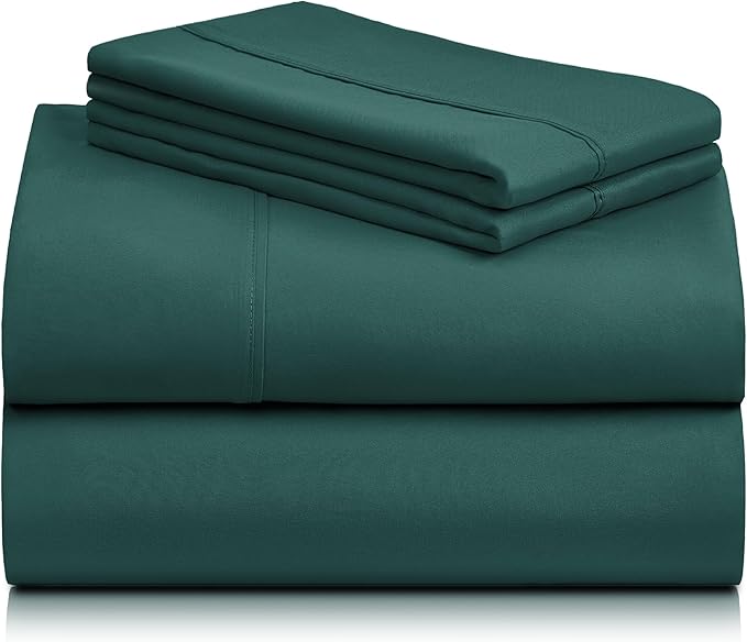 LuxClub 4 PC Sheet Bed Sheets Deep Pockets 18" Eco Friendly Wrinkle Free-Kids-Fitted Sheets Machine Washable Hotel Bedding Silky Soft - Emerald Twin XL - LeafyLoom