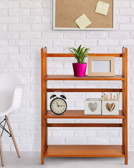 Casual Home 3-Shelf Folding Stackable Bookcase (27.5" Wide)-Honey Oak - LeafyLoom