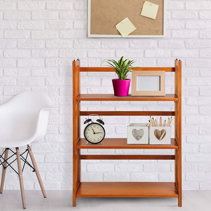 Casual Home 3-Shelf Folding Stackable Bookcase (27.5" Wide)-Honey Oak - LeafyLoom