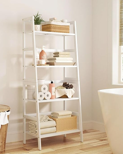 4-Tier Bamboo Bookshelf Ladder Shelf Book Shelf Bookcase Freestanding Storage Rack Plant Stand for Bedroom, Living Room, Bathroom, Small Space, Light white - LeafyLoom