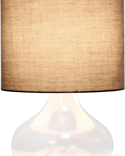 Simple Designs LT2063-CLG Small Glass Raindrop Bedside Table Lamp with Gray Fabric Shade, Clear - LeafyLoom